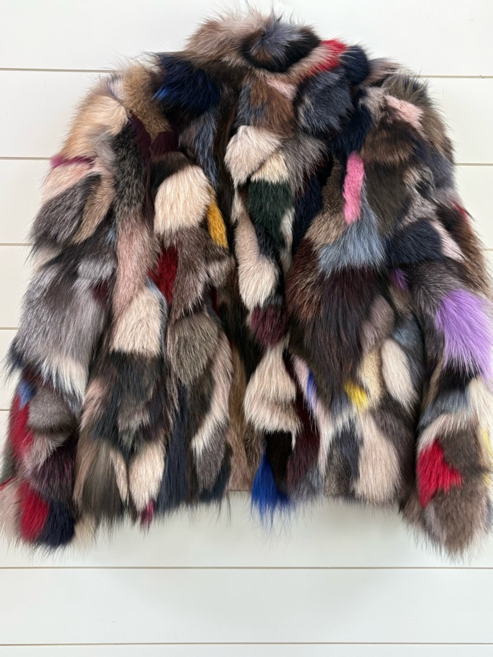 Dyed Multicolored Real Fox Fur- Women's Luxury Statement Coat - Picture 8 of 16